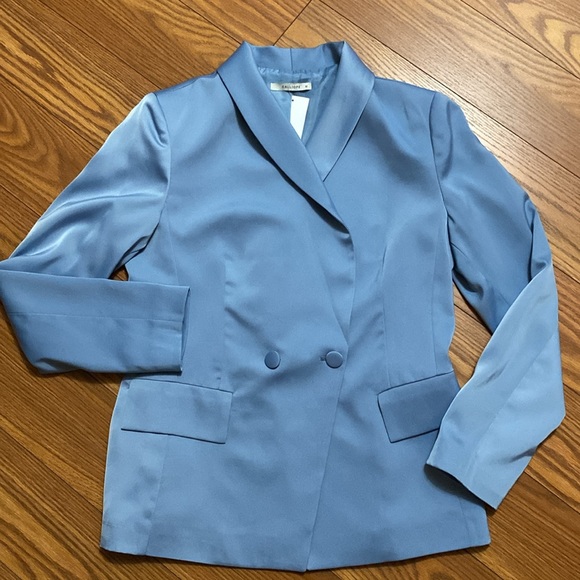 Calliope women’s light blue blazer jacket lined with shoulder pads two pockets - Picture 11 of 11